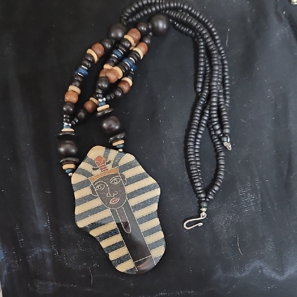 Lee Sands Handcrafted Egyptian Style Necklace with Black and Brown Beads - Picture 8 of 8